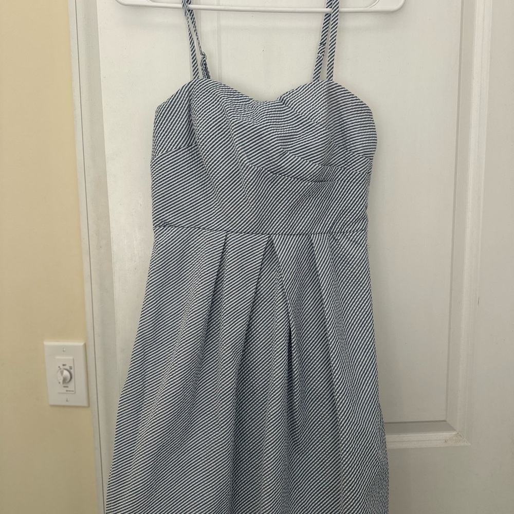 Iz Byer Blue & White Seersucker Mini Dress